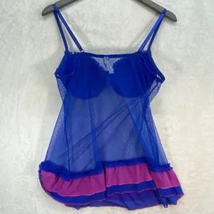 Just Sexy Lingerie Babydoll Sheer Lace Ruffle Trim Blue Pink Y2k slip dress‎ L thumbnail 4