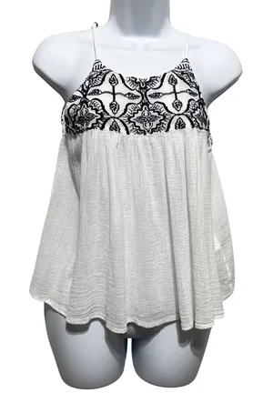 Abercrombie Fitch Women Babydoll Top M White Gauze‎ Embroidered Boho Festival thumbnail 1