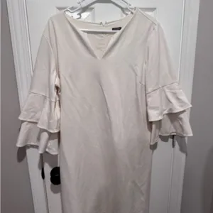J. McLaughlin Cream Long Sleeve Dress with Ruffle Detail thumbnail 1