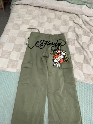 Ed Hardy Women Dragon Dagger Fleece Cargo Pants Small EHW8203-6 Olive Green thumbnail 8