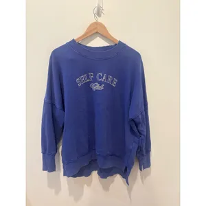 Aerie Blue Self Care Club‎ Crewneck Sweatshirt Distressed Oversized XS thumbnail 3