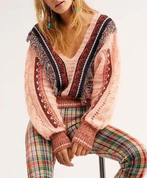 Free People Sweater Top Knitted Boho Bohemian thumbnail 1