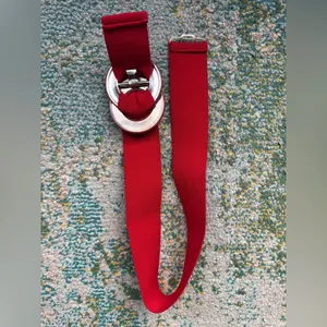 Vintage 80s red snakeskin stretch buckle belt, size medium thumbnail 9