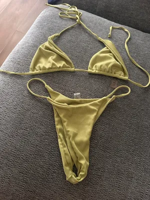Olive Green Ribbed Triangle Bikini Set Size M Size M thumbnail 12