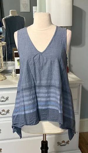 Ivy Jane Cotton Flowy Waterfall Sides Tank Top Blue Cotton Womens Small thumbnail 1
