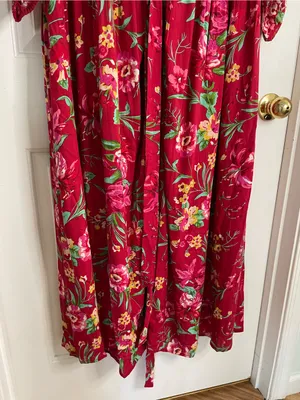 April Cornell Red Floral V Neck Milkweed Dress with Green Accents Size Medium thumbnail 3