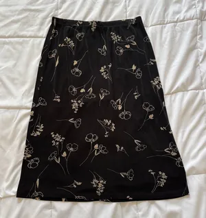 Vintage 90s Black Tan Floral Midi Skirt Medium Indie Sleeze Gothic Grunge Witchy thumbnail 1