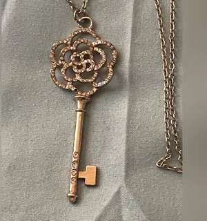 28” Necklace Silver Chain Key Pendant With Clear Stones 2.75” H X 1”W thumbnail 1
