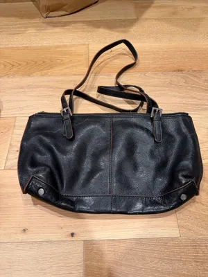HOBO Black Leather Shoulder Bag with Brown‎ Trim thumbnail 2