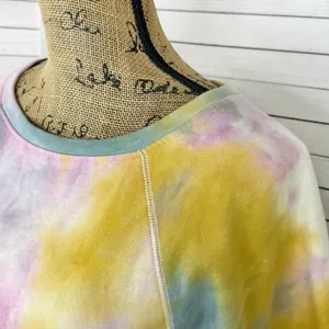 Paper‎ Crane Tie Dye Cropped Sweatshirt Pink Yellow Teal Large Boho Hippie thumbnail 5