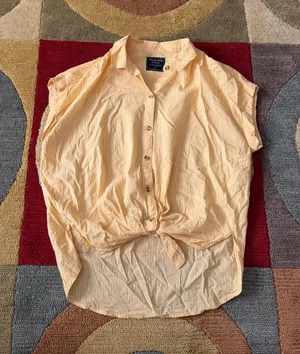 Abercrombie & Fitch Yellow Stripe Front Tie Button Down High Low Shirt Small thumbnail 1