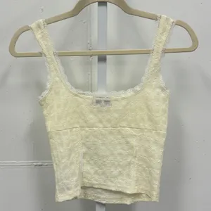 Y2K Edikted Cream Yellow Lace Trim Textured Crop Cami Top XS Coquette Balletcore thumbnail 2