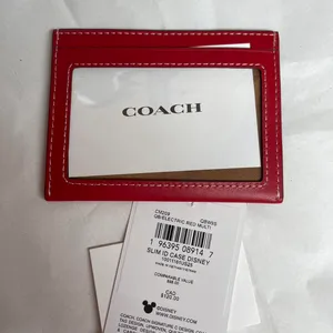 Coach Disney Holiday Slim Id Card Case With Winter Motif Electric Red thumbnail 2