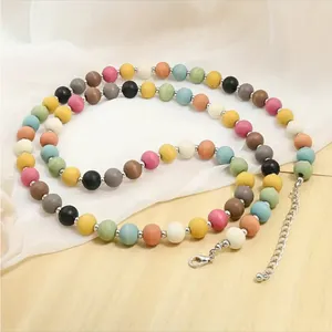 Bohemian Style Colorful Wooden Beads Necklace Macaron‎ Color 16in Sweater Chain thumbnail 5