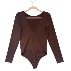 Abercrombie & Fitch Womens Long Sleeve Deep Open Back Bodysuit Brown Medium NWT‎ thumbnail 5