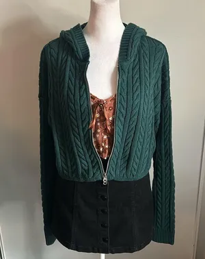 New PacSun Women’s LA Hearts Mini Cable Stitch Knit Zip Up Hoodie Sweater thumbnail 6
