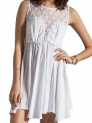 Free People White Crochet Lace Fit & Flare Boho Dress M Cottagecore Fairy thumbnail 4