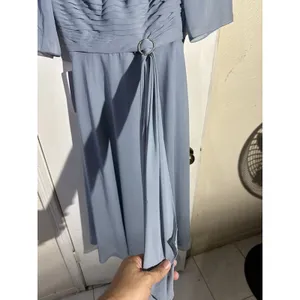 Azazie Kaleigh Dusty Blue A-Line Pleated Chiffon Floor-Length Bridesmaid Dress 4 thumbnail 6
