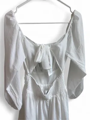 FOROLAV White Chiffon Puff Sleeve Tie-Back Mini Dress thumbnail 5