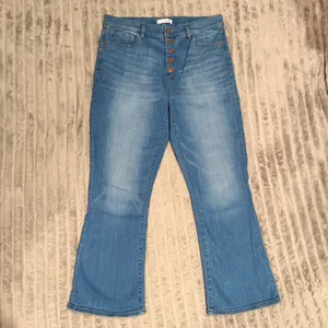 LOFT The Kick Crop Jeans Womens 30/10 Medium Wash High Rise Exposed Button Fly thumbnail 2