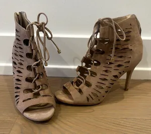 Karl Lagerfeld Paris Tan Lace-Up Heeled Sandals thumbnail 1