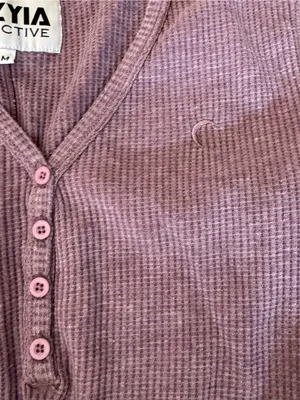 Zyia Active Don't Wake Me Purple Long Sleeve Ribbed Henley Top thumbnail 3