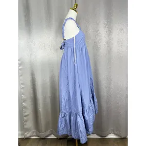 Free People Womens XS Periwinkle Blue Ruffle Strap Tiered Cotton Maxi Dress thumbnail 4