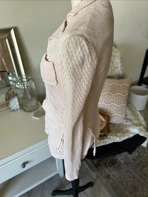 IISLI cream open knit Vtg feminine cotton cardigan sweater M thumbnail 7