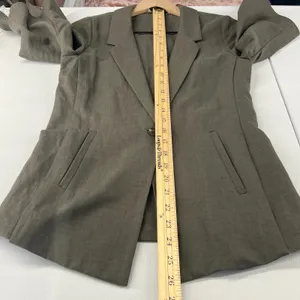 Lola & Sophie Blazer Jacket‎ Womens XS Olive Gray Tie Sleeve Single Breasted thumbnail 3