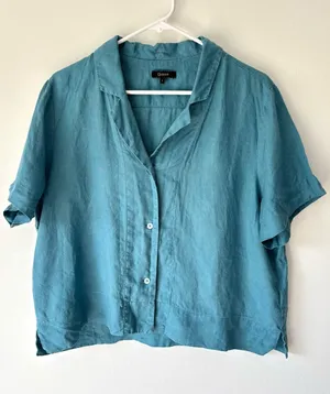 Quince 100% European Linen Short Sleeve Shirt Mineral Blue Teal Relaxed Fit thumbnail 1