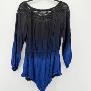 Victorias Secret Ombre‎ Crochet Neck Long Sleeve Romper Blue Black XS thumbnail 4