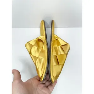 Sam Edelman Mules Ladies 6.5 Gold Slip On Round Toe Woven‎ Satin Finish Shoes thumbnail 6