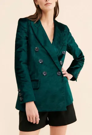 Free People Velvet Ashby Double Breasted Blazer Emerald Green XS Holiday thumbnail 1