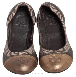 Tory Burch Bronze Metallic Cap-Toe Brown Ballet Flats thumbnail 1