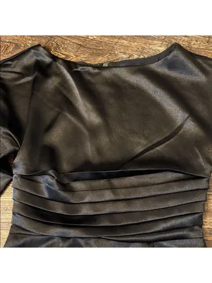 h:ours Cristiano Black Satin‎ Mini Dress Ballon Sleeves Size Small EUC thumbnail 4