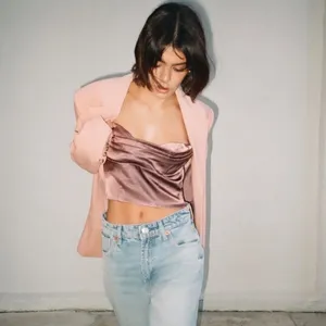 NWT Zara Satin Bandeau Mauve Rose Pleated Strapless Crop Top Size Medium thumbnail 10