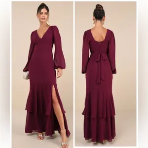 Lulus Tier Elegance Plum Purple Long Sleeve Tiered Maxi Dress Size XXL Formal thumbnail 2
