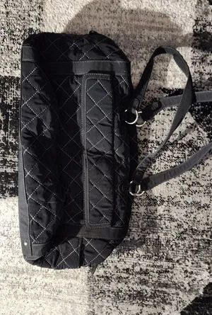 Vera Bradley black diagonal stitch zippered weekend/overnight bag with side, front, and inside pockets. 18.5" x 11.5" x 6.75" thumbnail 1