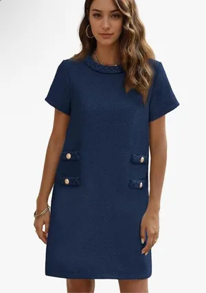 NEW Tweed Mini Crew Neck Career Elegant Dress S thumbnail 1