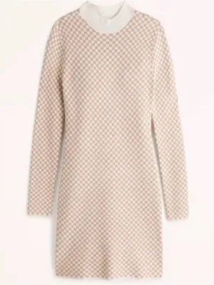 NWT Abercrombie & Fitch Long Sleeve Checkerboard‎ Sweater Dress in Light Brown thumbnail 1