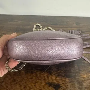 Gucci Soho Disco Crossbody Bag Womens Small Purple Leather Tassel Chain Italy thumbnail 11