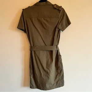 Lacoste Army Green Button Up Safari Belted Shirt Dress | S thumbnail 9