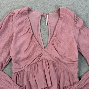 Free People Women's XS Pink Ruched Deep V-Neck Daia Top Peplum Long Sleeve thumbnail 4