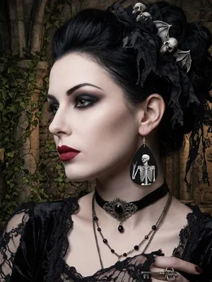 Gothic Skull‎ Faux Leather Teardrop Halloween Earrings Faux Fashion Jewelry thumbnail 3