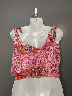 Easel Tank Top Womens Medium Multicolor Paisley Boho V Neck Cami Elastic Hem thumbnail 5