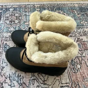 Sorel Snow Angel Winter Boots Rootbeer Tan Black Faux Fut Lace Up Boots Size 11 thumbnail 3