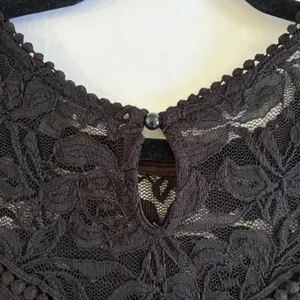 As You Wish Black Lace Chiffon Mini Dress Bohemian Parisian Dress Pompom Medium‎ thumbnail 4