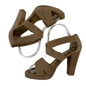 Stuart Weitzman Size 38 US 7.5 Heels‎ Elastic Strap Wrap Tan Suede High Chunky thumbnail 1