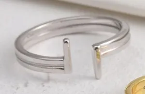 NEW Women's‎ Split Bar White Gold Plated S925 Band Ring Silver Adjustable thumbnail 1