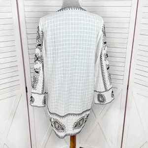 Zara Boho Embroidered Textured Cotton Tunic Shift Mini Dress White Tan Black XS‎ thumbnail 5